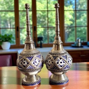 Amazigh White Metal Pottery Perfume Sprayer Set of Two Dispenser