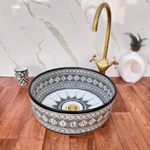 Amazigh Hand Painted Multiband Bathroom Sink Basin Ceramic Ring