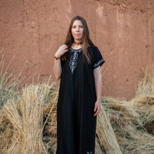 Berber Handmade Cotton Symbol Screen Printed Gandora Kaftan