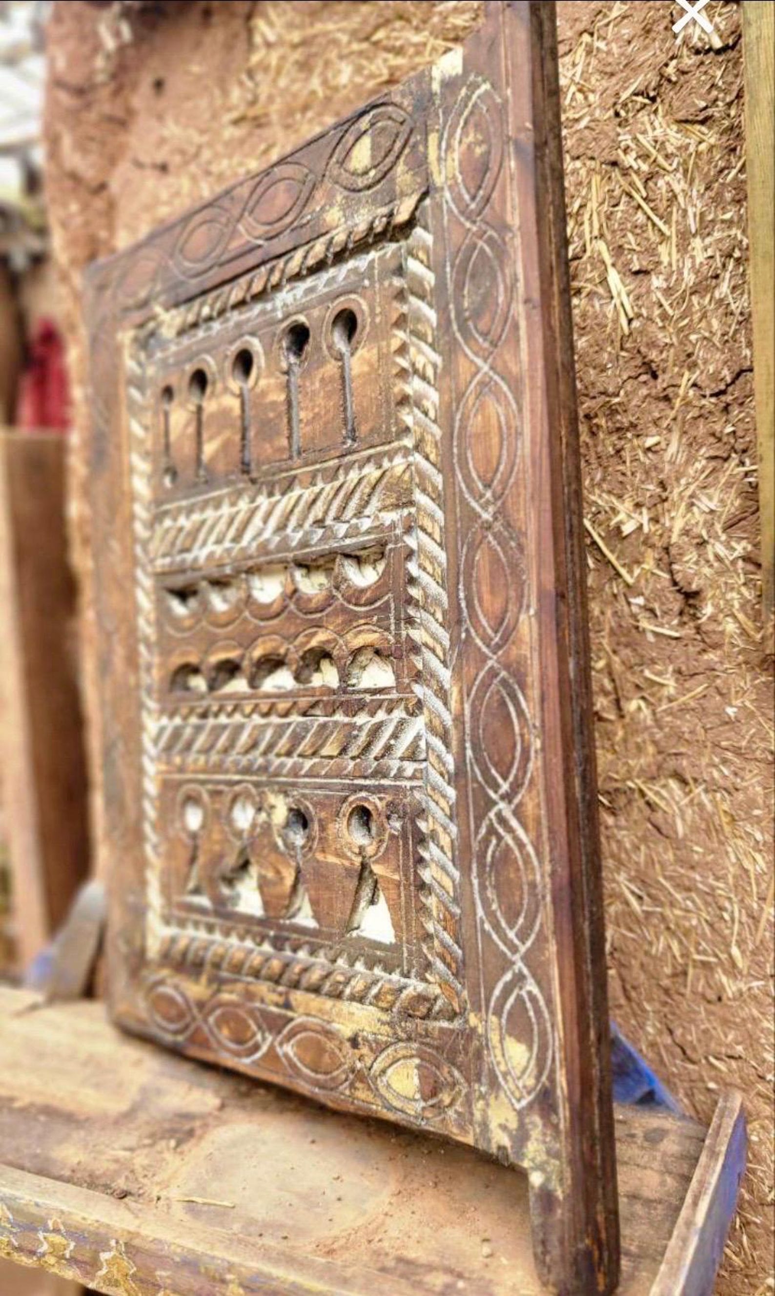 Berber Antique Hand Carved Wooden Panel Wall Art Decor
