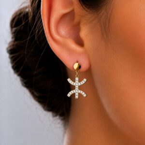 Amazigh Kabyle Berber Tifinagh Yaz Sparkling Gold Drop Earrings