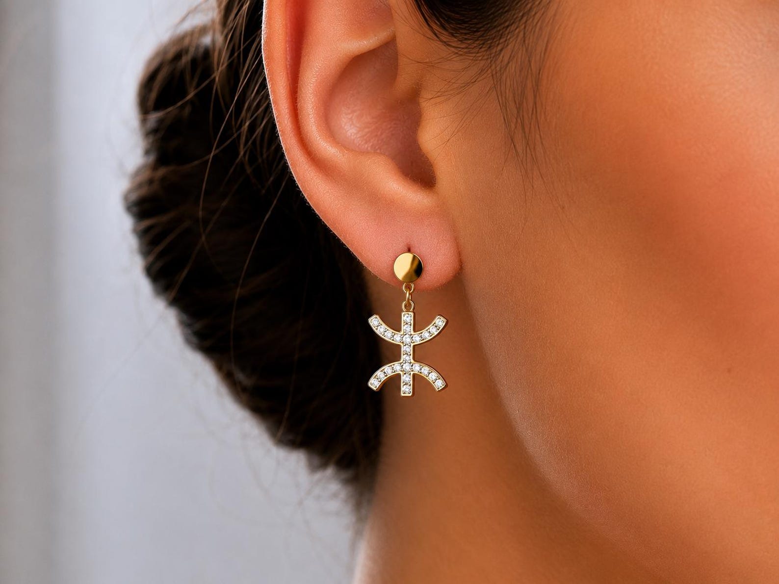 Amazigh Kabyle Berber Tifinagh Yaz Sparkling Gold Drop Earrings