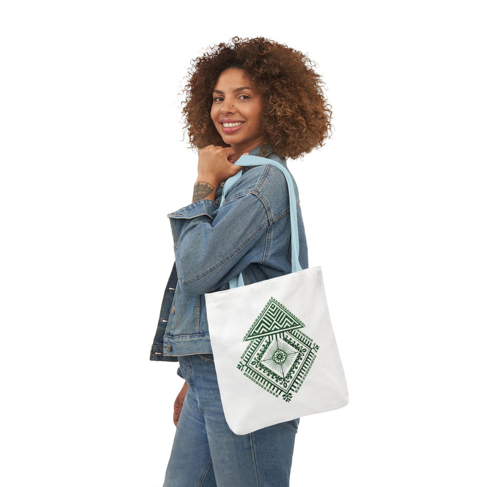 Berber Geometric Pattern Canvas Tote Bag With Motif