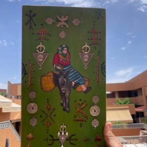 Berber Hand-Painted Wooden Donkey Market Scene Wall Art