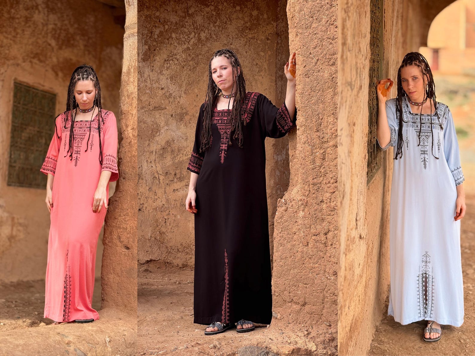 Berber Maxi Dress Handmade Screen Printed Symbol Kaftan