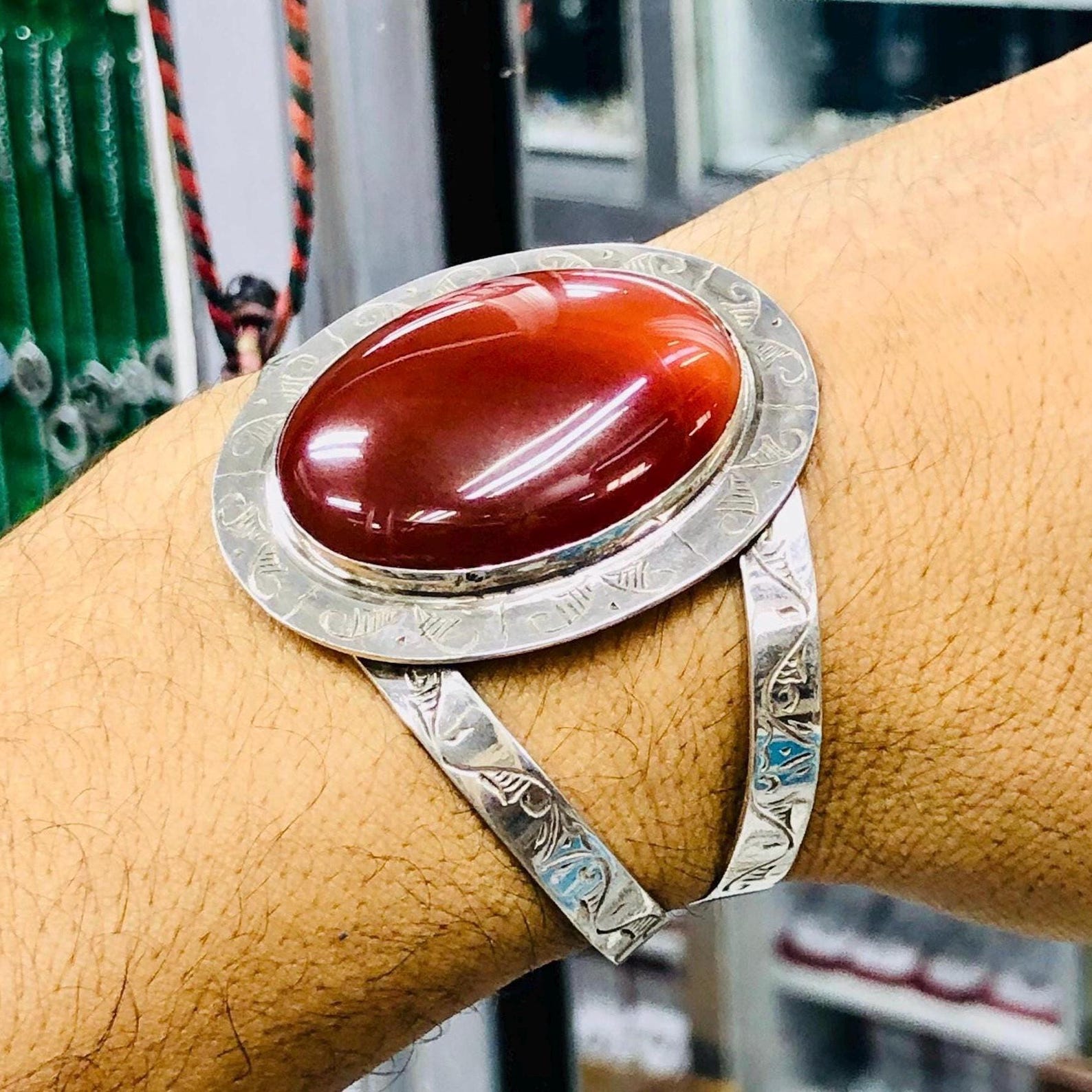 Berber moss agate Tribal Sahara African Silver Bracelet