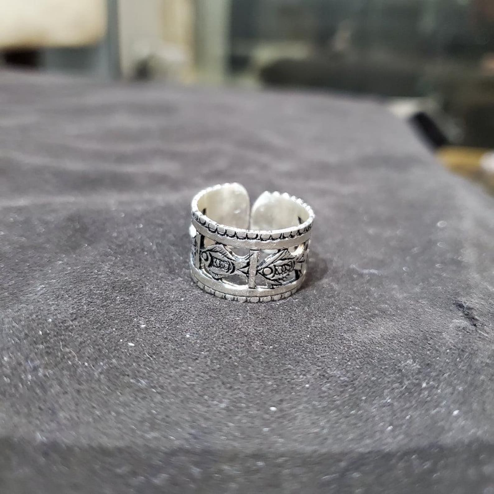Handmade Berber Amazigh 925 Sterling Silver Fish Adjustable Ring