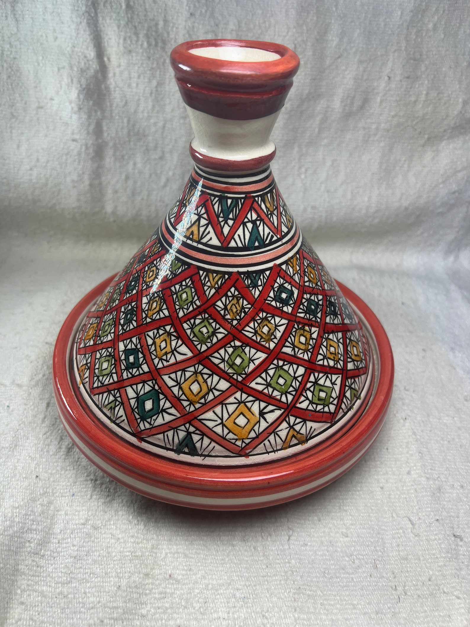 Amazigh handmade ceramic White Black tagine serving table