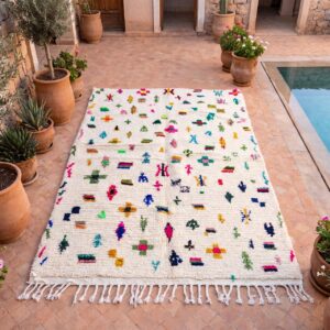 Handmade Amazigh Berber Tifinagh Geometric Natural Wool Area Rug