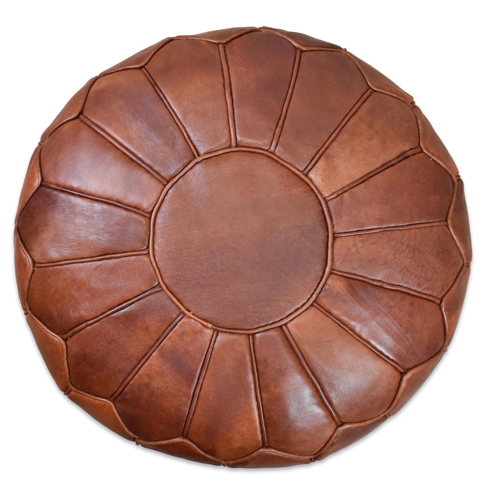 Amazigh Leather Honey Red Delivered Stuffed Modern Pouf
