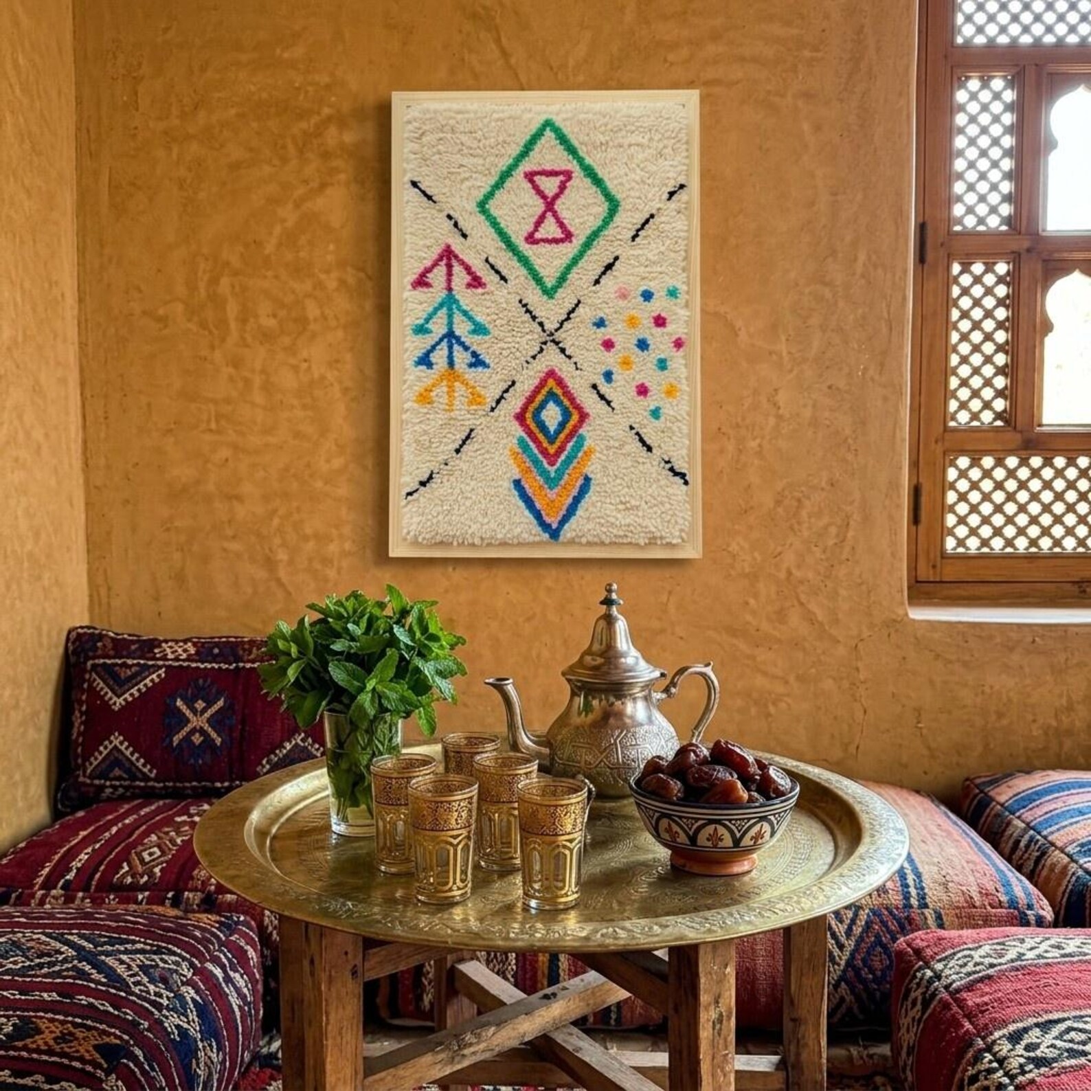 Berber Hand Knotted Symbol Wool Tapestry Wall Art