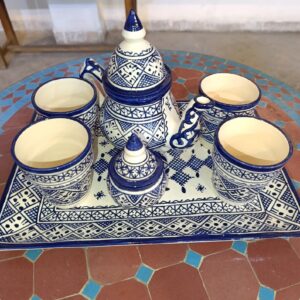 Amazigh Handmade Tea Set Blue White Ceramic Bowl