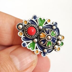 Amazigh Ring in métal argenté émaillé kabyle- - berbère