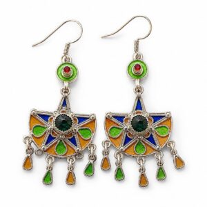 Berber Handmade 925 Sterling Silver Colorful Enamel Dangle Earrings