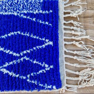 Amazigh Royal Blue Wool Tribal Handwoven Runner Rug
