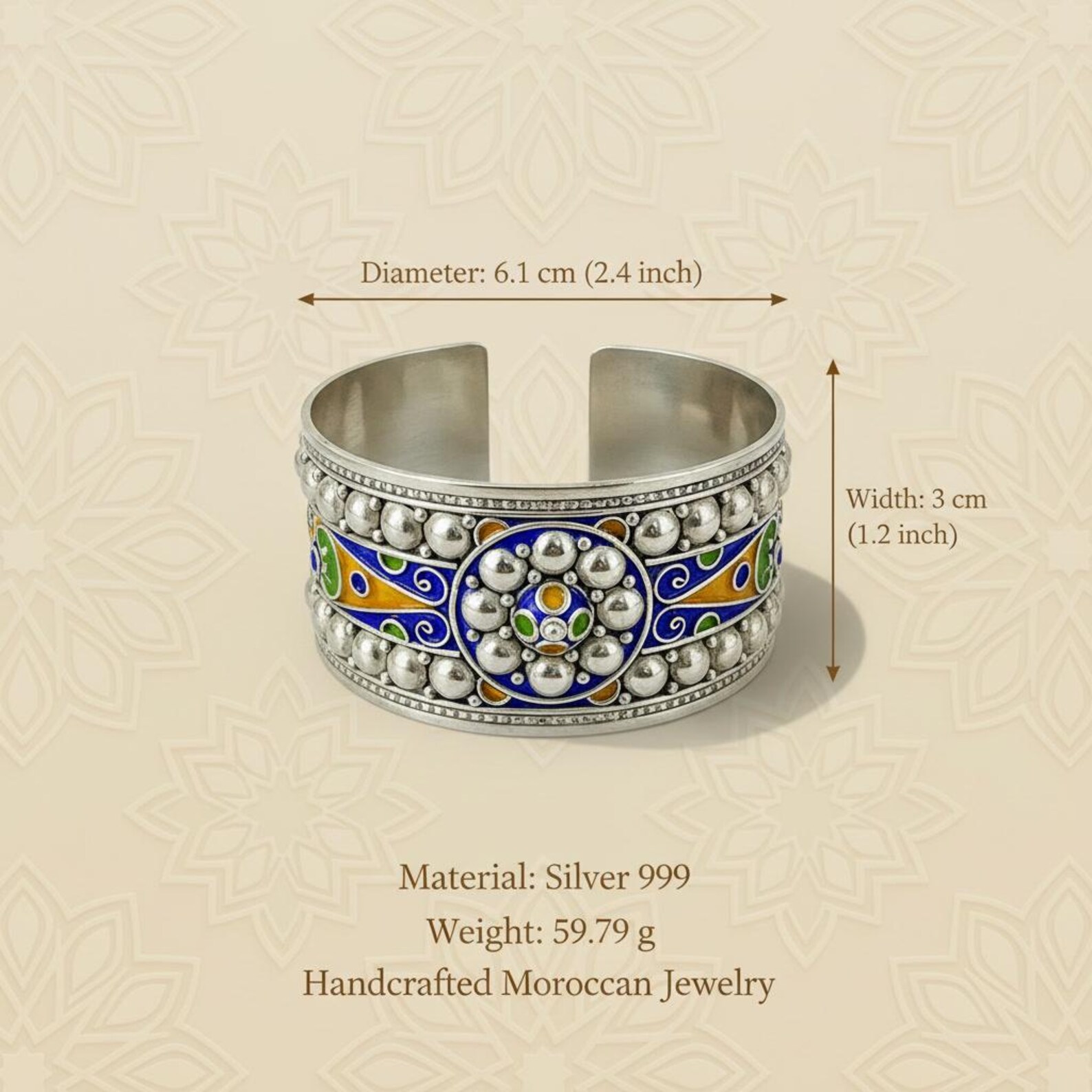 Berber Silver Cuff Handmade Jewelry Enamel Details Bracelet