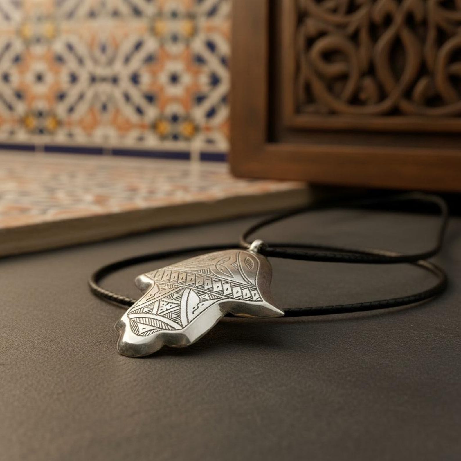 Berber Silver Khmissa Pendant Handmade Jewelry Hamsa Necklace
