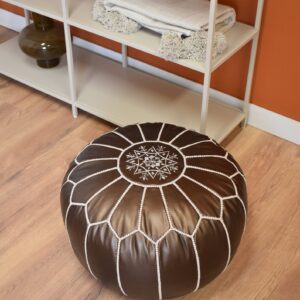 Amazigh Artisanal Faux-Leather Pouffe Handmade Delivered stuffed Pouf