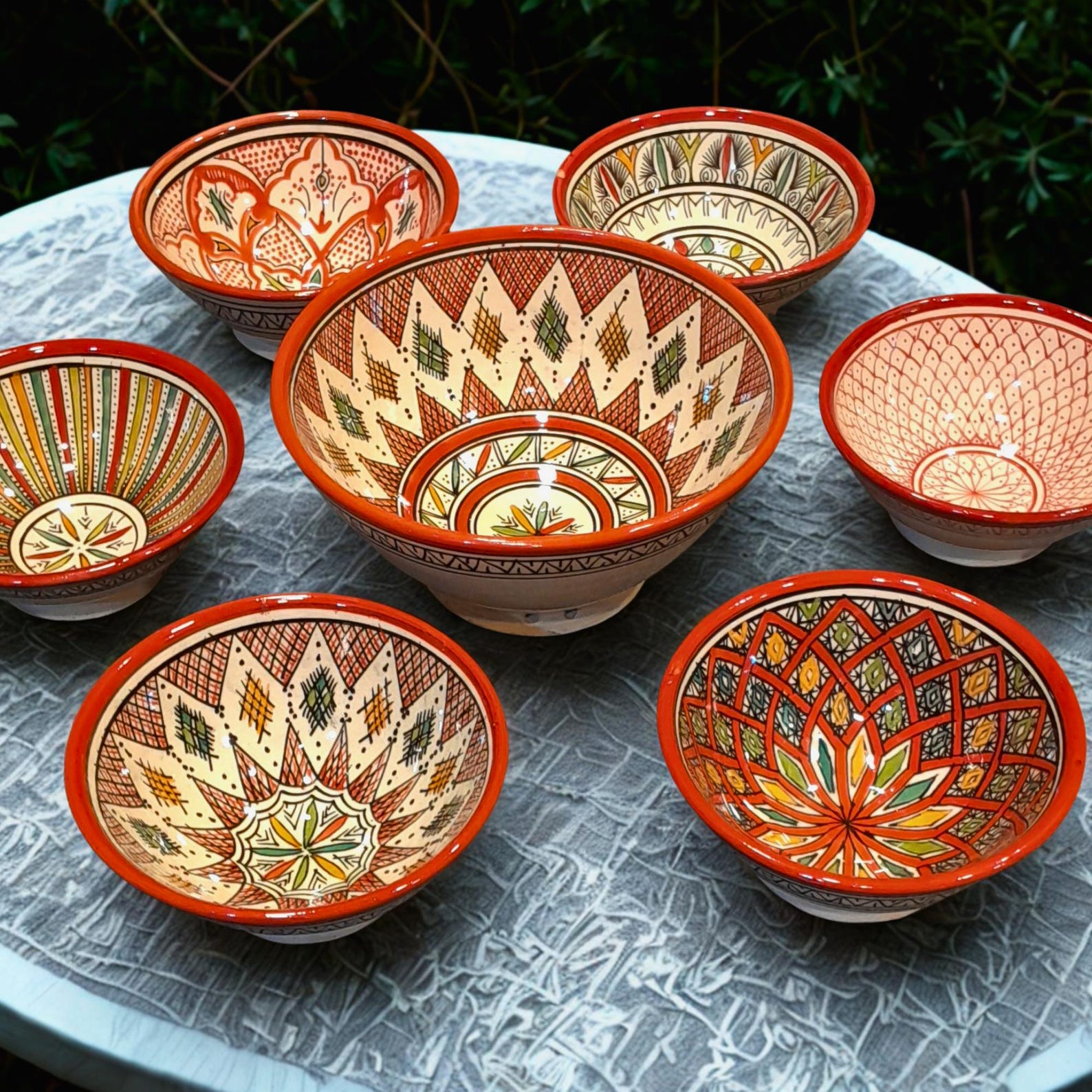 Berber Handmade Ceramic Bowls Set Traditional Red Bowl