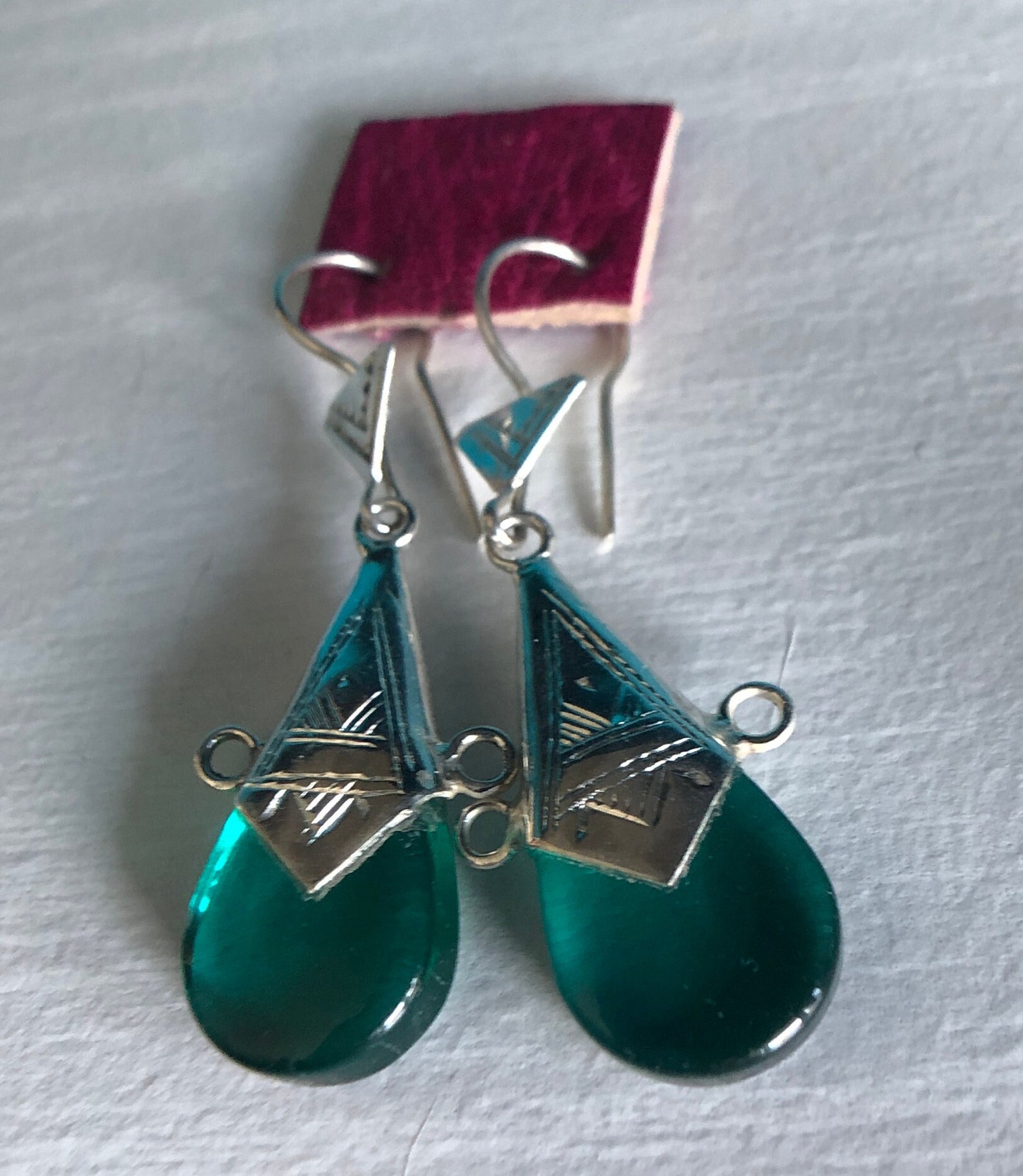 Amazigh Pure 925 Silver Tuareg Glass Silversmith Earrings