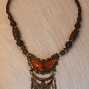 Amazigh Beaded Wood Agate Brass Bohemian Tribal Necklace