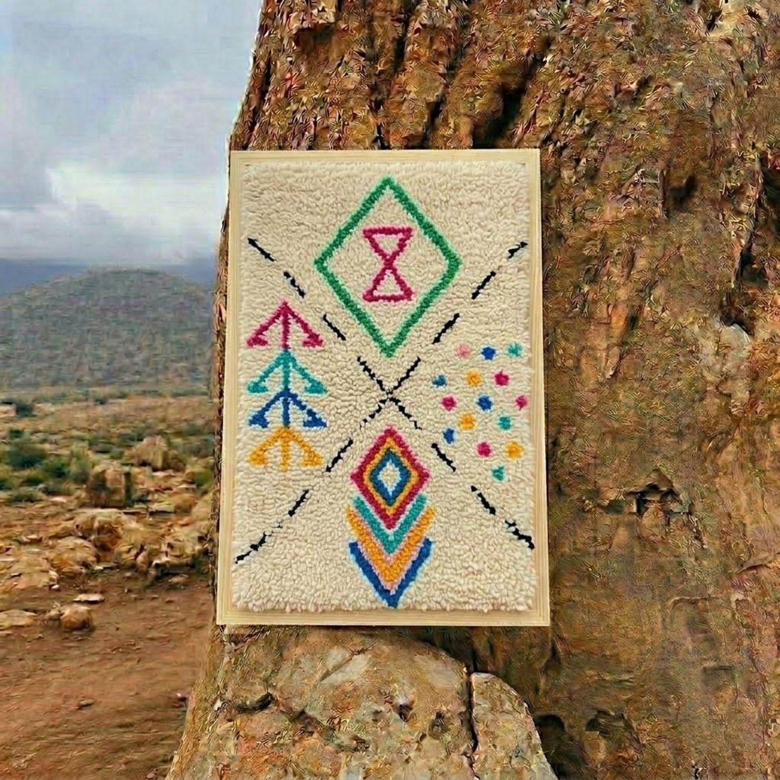 Berber Hand Knotted Symbol Wool Tapestry Wall Art