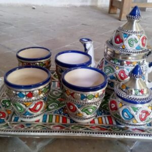Berber Handmade Tea Set Silver Nickel Pottery Bowl