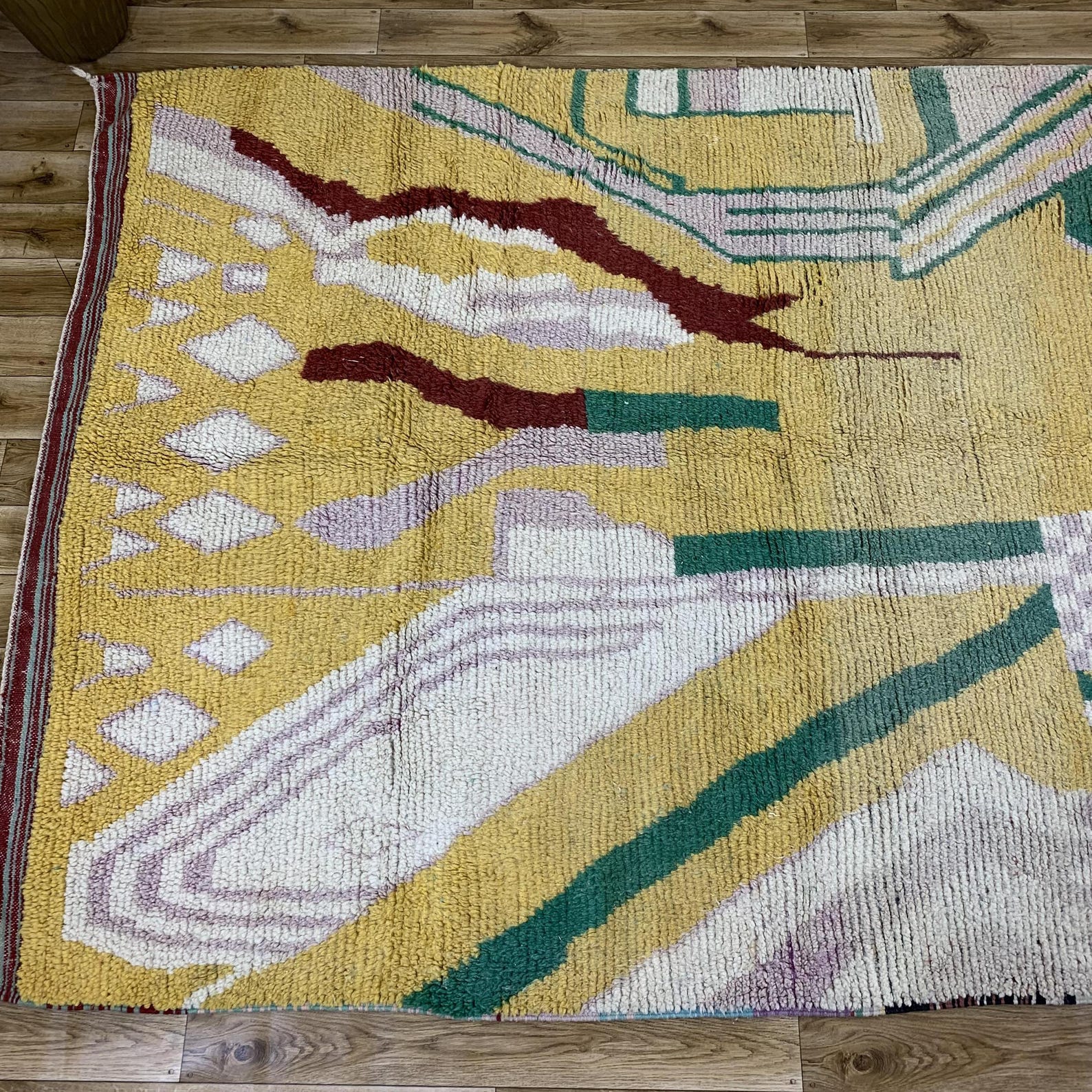 Amazigh Wool Mustard Yellow Cream Abstract Forest Green Rug