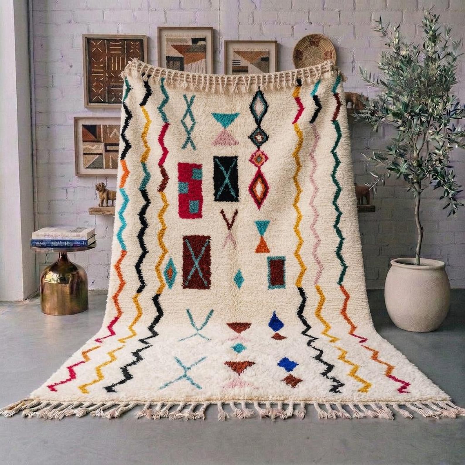 Berber Colorful Geometric Wool Handmade Area Tribal Rug