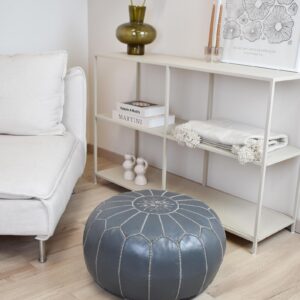 Berber Artisanal Leather Pouffe Handmade Delivered stuffed Pouf
