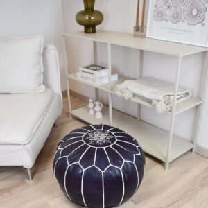 Berber Artisanal Leather Pouffe Handmade Delivered stuffed Pouf