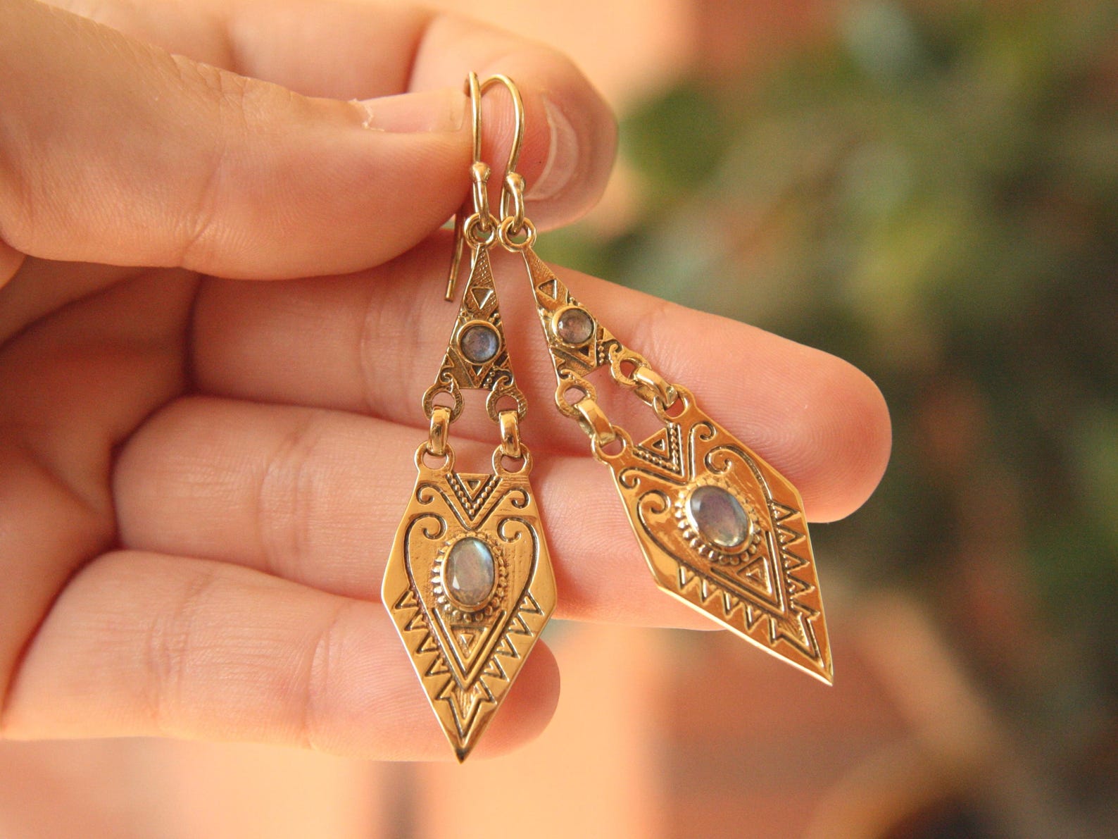 Berber Tuareg Labradorite or Garnet Gemstone Boho Earrings