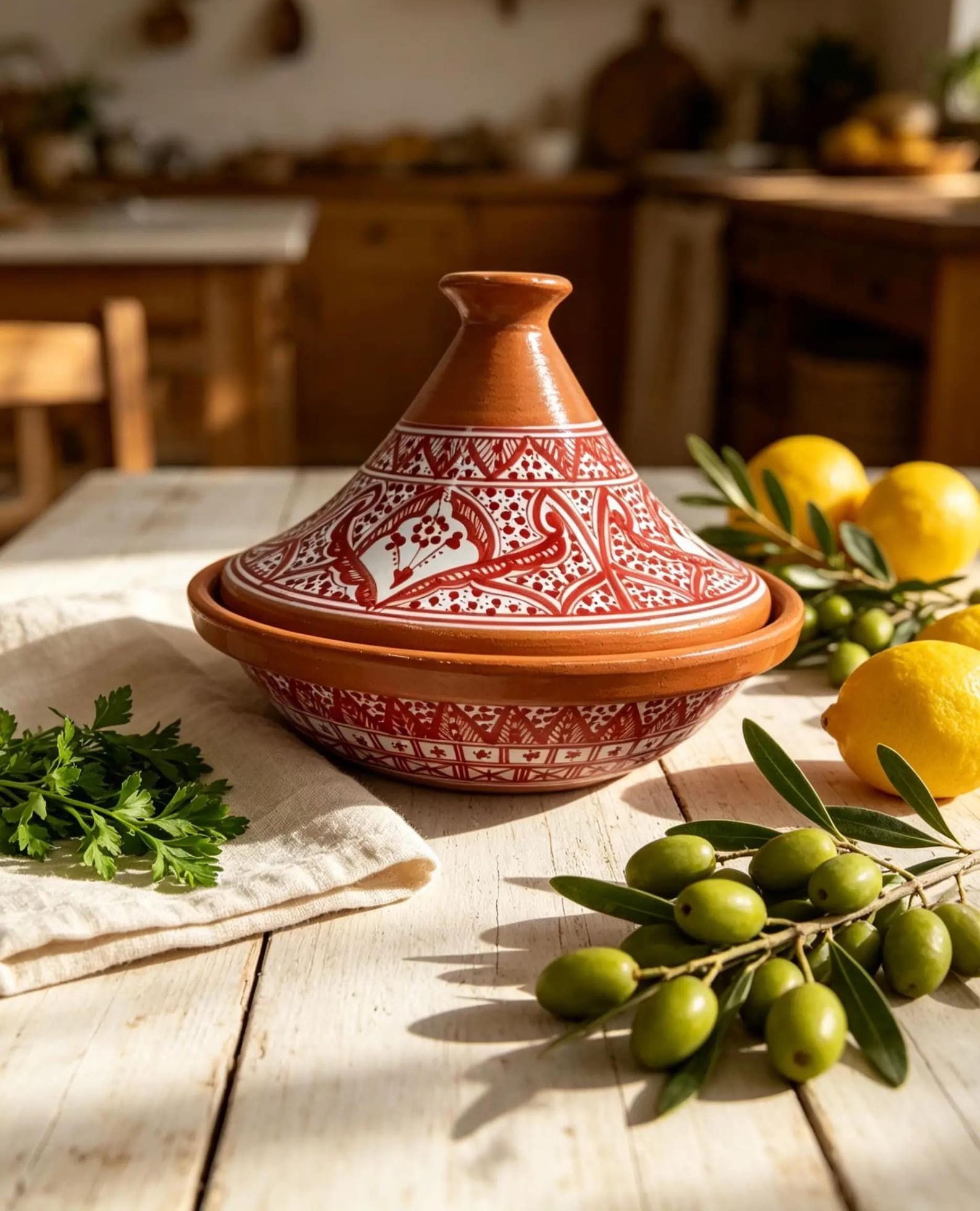 Amazigh Hand-Painted Pink Ceramic Cooking Flame-Proof Tagine 30cm