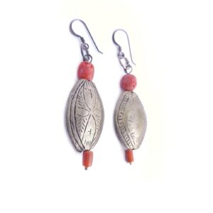 Berber Antique Chiseled Silver Coral Earrings South Design