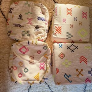 Berber Multicolor Wool Kilim Cover Square Floor Pouf