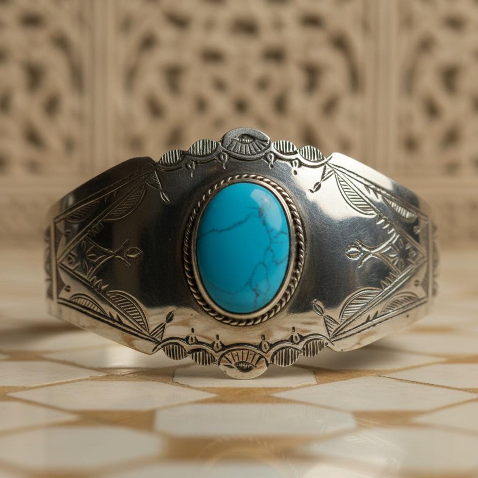 Berber Silver Handmade Turquoise Stone Cuff Jewelry Bracelet