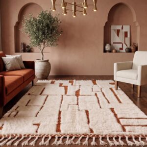 Berber Custom Design Wool Neutral Geometric Living Room Rug