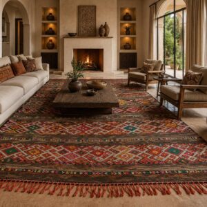 Berber Wool Handmade Kilim Colorful Geometric Large Rug