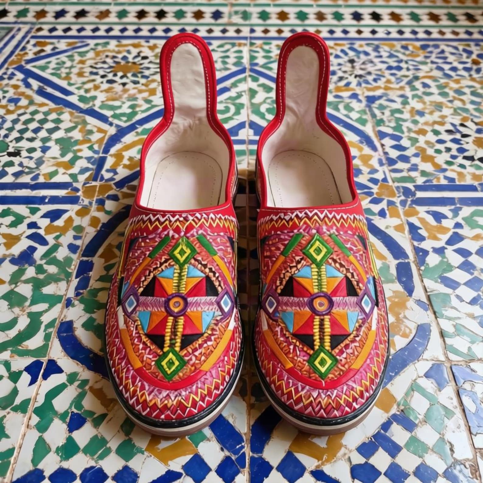 Amazigh Handmade Leather Babouches Embroidered Slippers Babouche Shoes