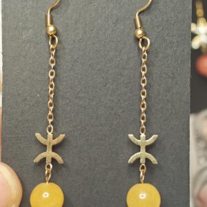 Amazigh Boucles d'oreilles YAZ tifinagh acier inoxydable avec pierres naturelles Adaptation moderne