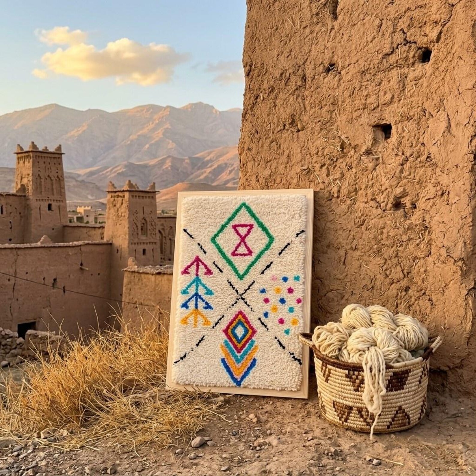 Berber Hand Knotted Symbol Wool Tapestry Wall Art