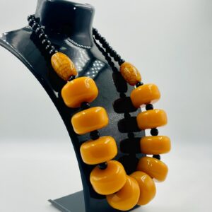 Berber Amber-Style Statement Jewelry Large Orange Resin Necklace