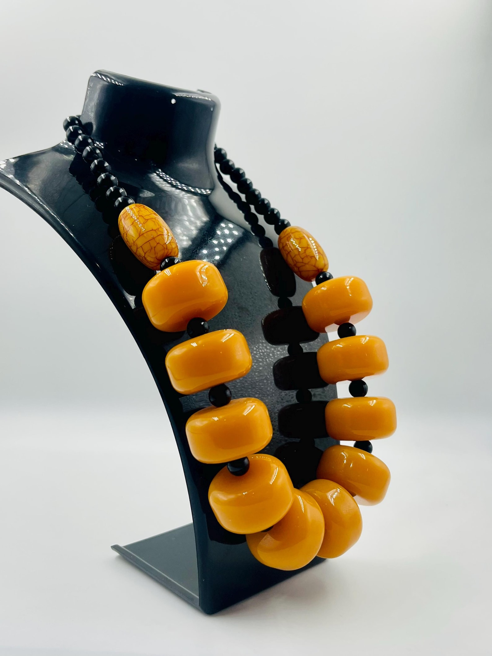 Berber Amber-Style Statement Jewelry Large Orange Resin Necklace