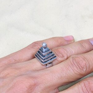 Handmade Amazigh Berber Solid Silver Geometric Pyramid Cone Ring