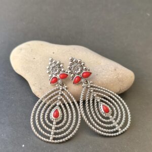Handmade Kabyle Amazigh Red Coral Leaf Motif Dangle Earrings