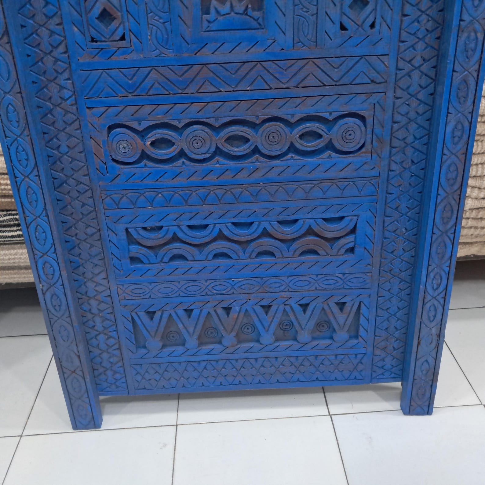 Berber Handcrafted Redwood Door Carved Interior Decor Blue
