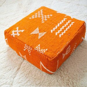 Berber Handmade orange Vintage Kilim Boho Footstool Pouf
