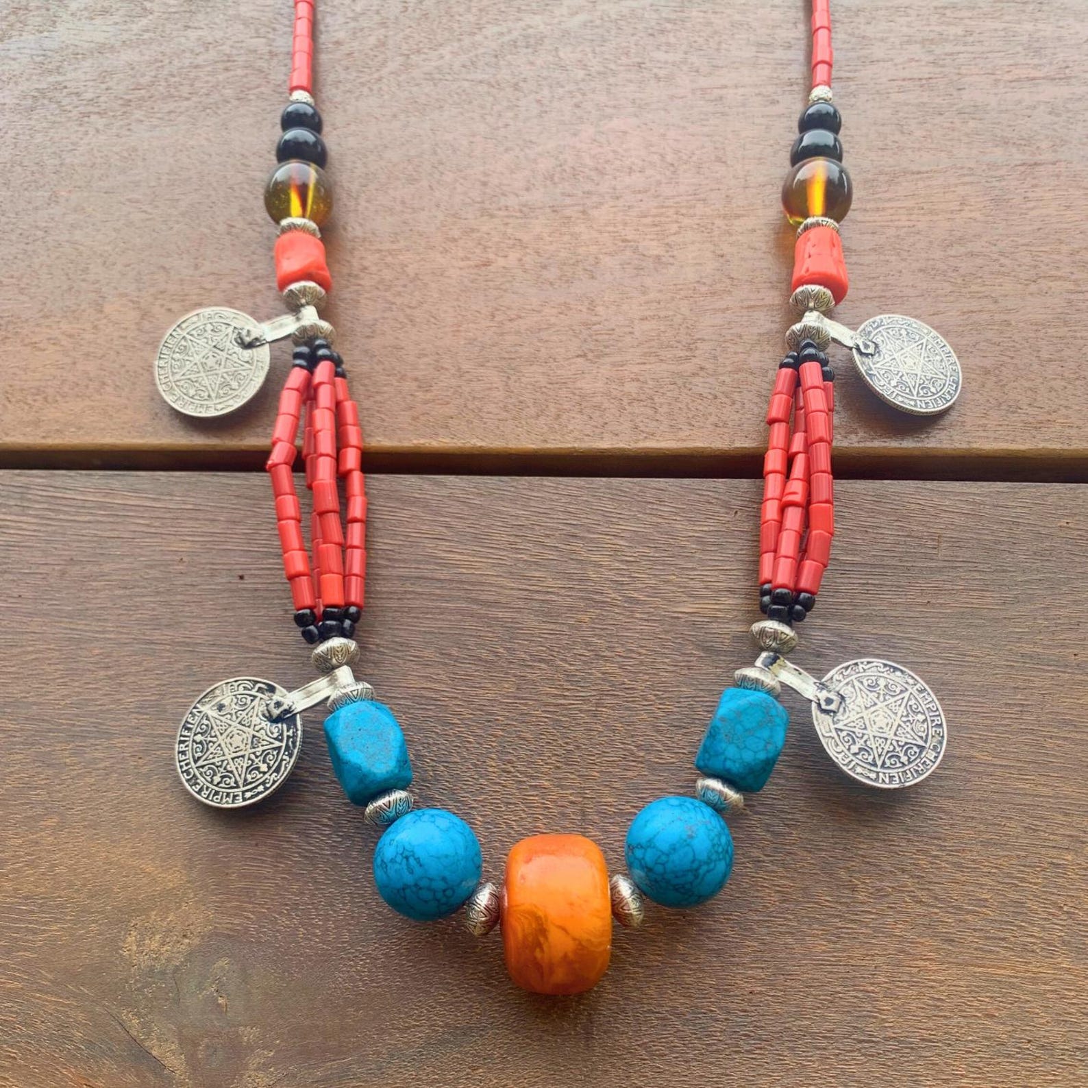 Berber African Turquoise Tribal Beads Vintage Necklace Jewelry