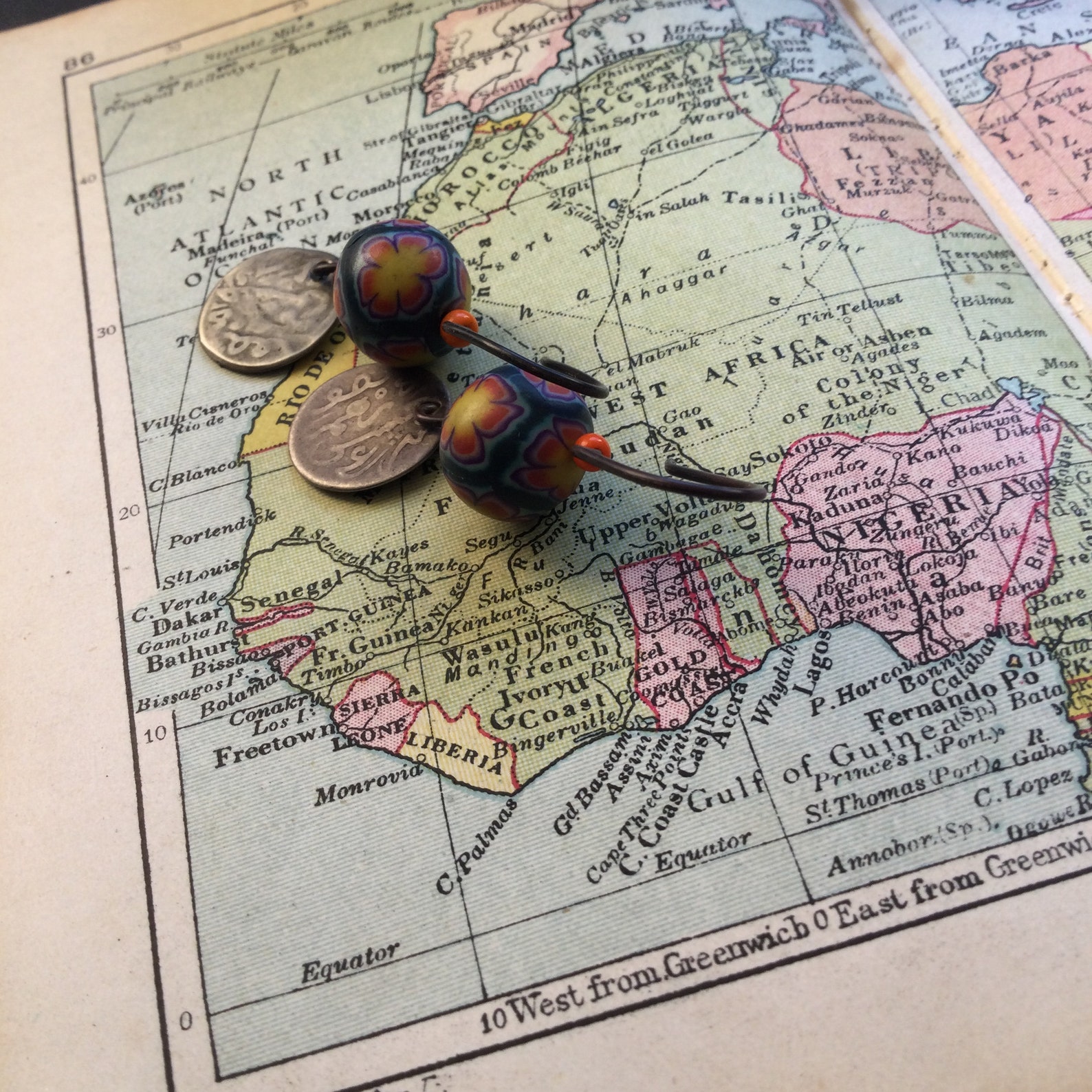 Berber COIN antique coral Venetian beads silver EARRINGS