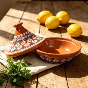 Amazigh Hand-Painted red Ceramic Cooking Flame-Proof Tagine 30cm
